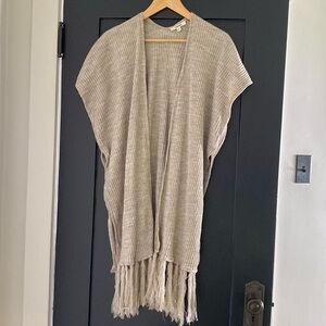 Women's KOTON Ribbed‎ Knit Oversized Poncho Shawl Tan Sz M
